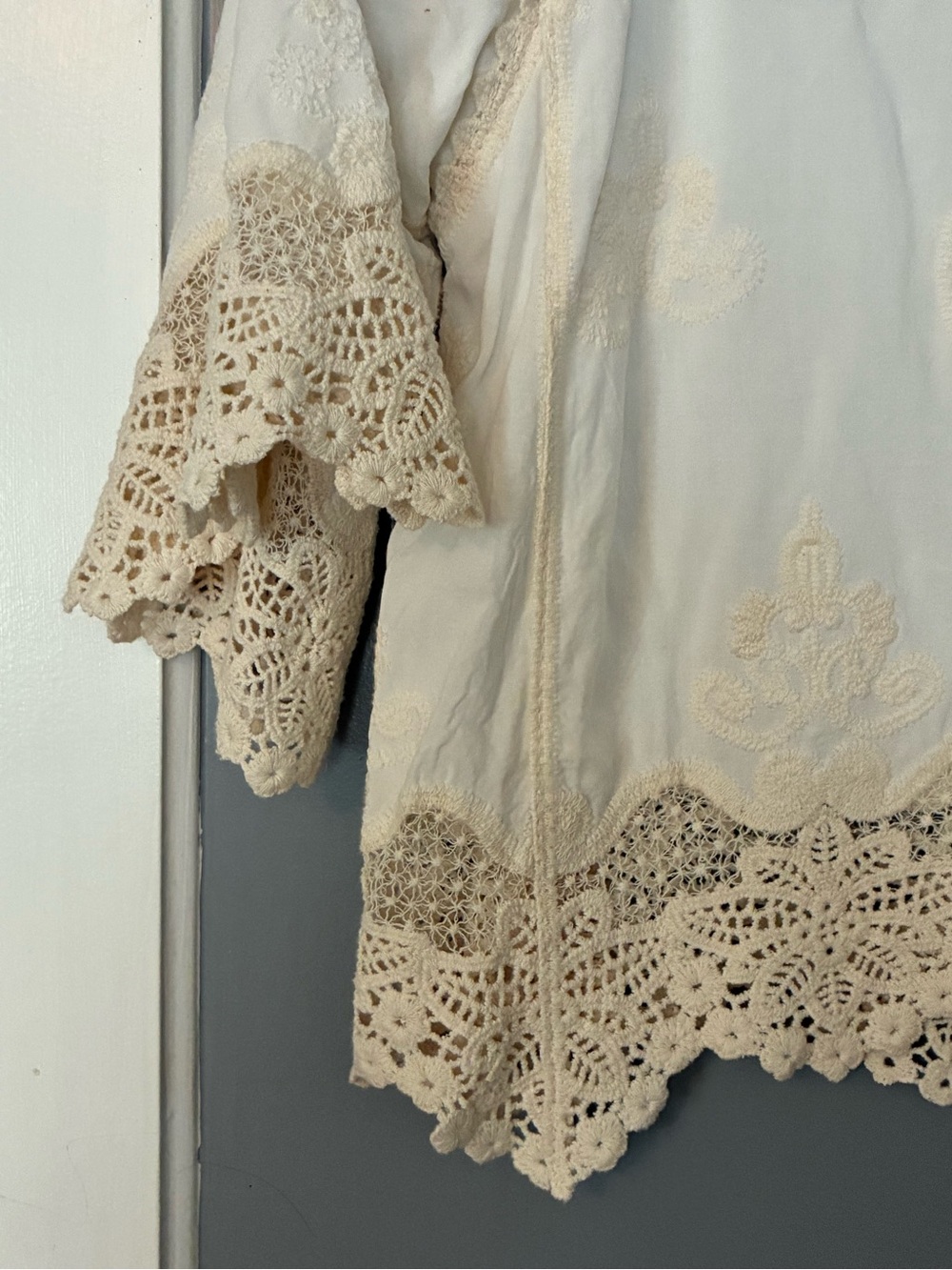 Democracy Cream Crochet-Trim V-Neck Blouse - Picture 2 of 2